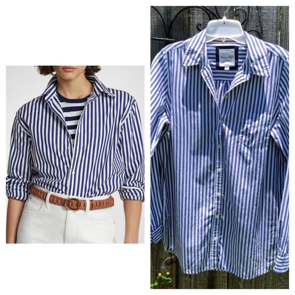 Heritage 1981 Medium Blue & White Striped Button Up